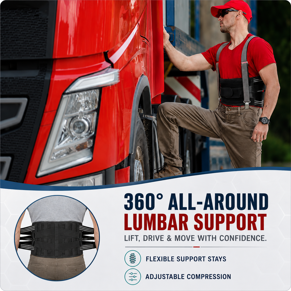 Verstelbare Lumbale Steunband – Rugbrace voor Zware Belasting en Dagelijks Gebruik met Ademend Polyester | Sulvida