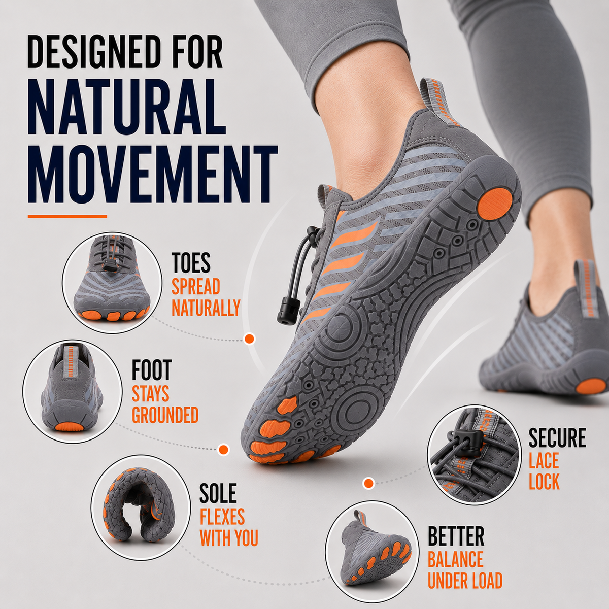 Barefoot Trainingsschoenen Platte Zool Sportschoen Dames Heren Fitness Hardlopen Grijs Oranje Blauw Zwart Wit | Sulvida