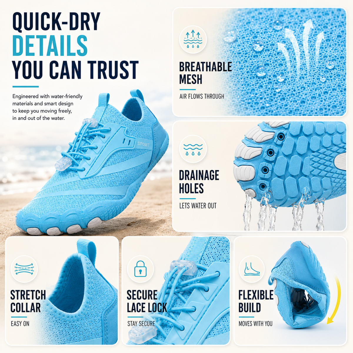 Waterschoenen voor Dames en Heren Quick-Dry Antislip Badschoenen Zwemschoenen Surfschoenen Watersport | Sulvida