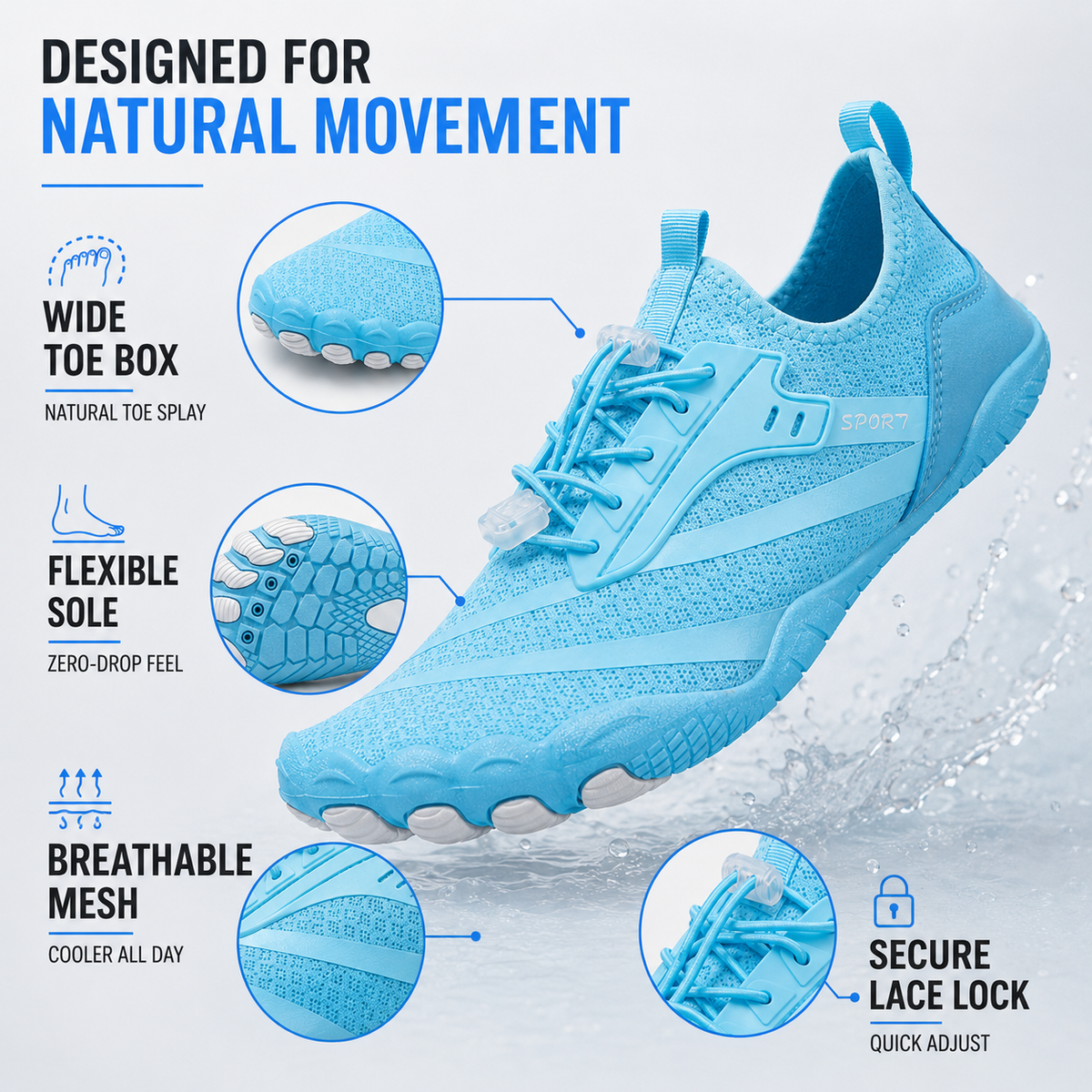Barevoet Sportschoen Unisex Barefoot Zool Antislip Mesh Ademend Wandelen Hardlopen Fitness Waterbestendig | Sulvida