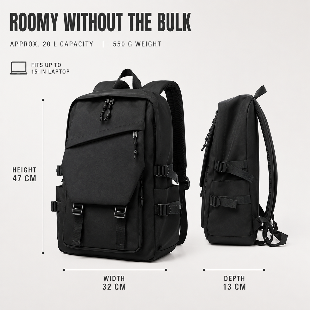 Urbtrex Grote Rugzak Effen Kleur voor Laptop 15 inch Werk Reizen School met Verstelbare Schouderbanden | Sulvida