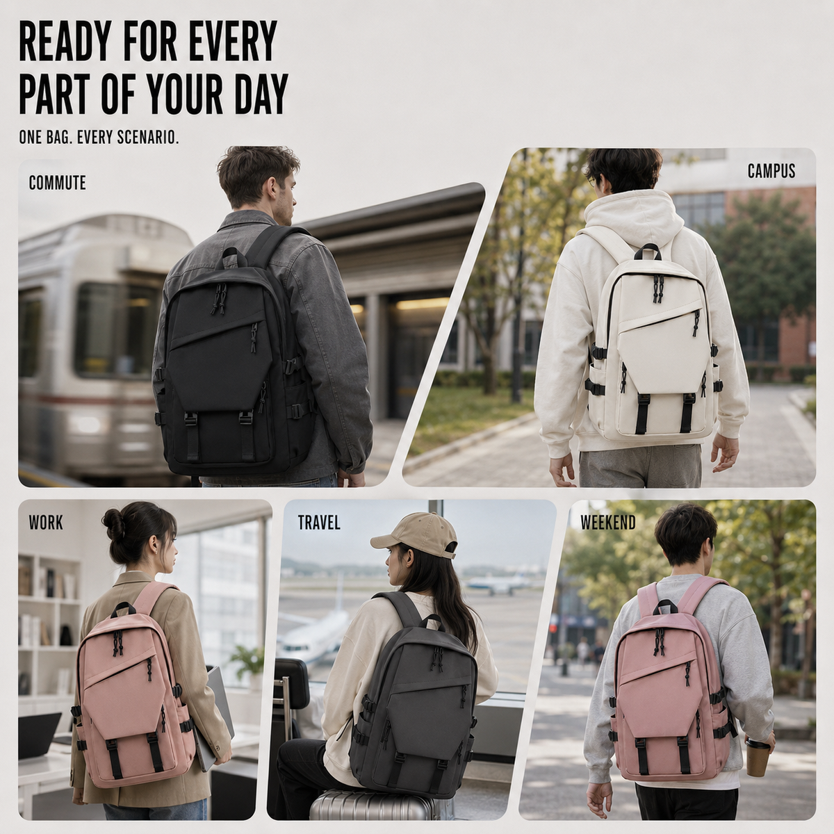 Urbtrex Grote Rugzak Effen Kleur voor Laptop 15 inch Werk Reizen School met Verstelbare Schouderbanden | Sulvida