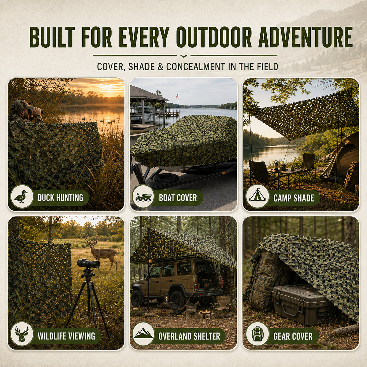 Camouflage Schaduwnet Groot Nylon Mesh Afschermingsrol Zonwering Tuin Buiten Terras Balkon 1,5 x 10 meter | Sulvida
