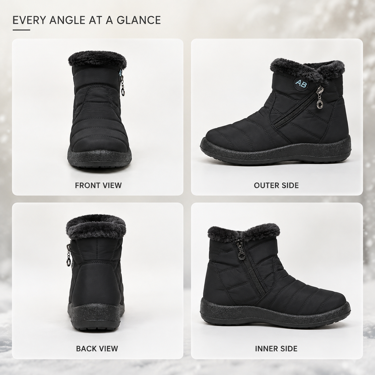 Waterdichte Enkelhoge Winterlaarzen Dames Fleece Gevoerd Antislip Rubberzool Ritssluiting Warm Comfortabel | Sulvida