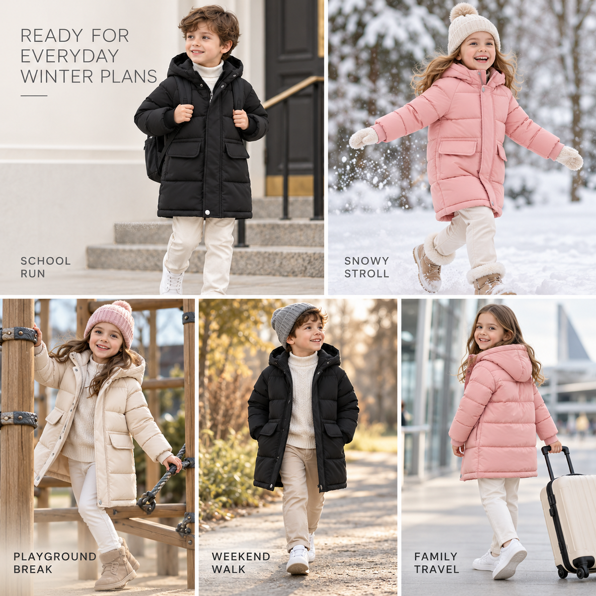 Gewatteerde Kinderwinterjas Lange Pufferjas Jongens Meisjes Warm met Capuchon Polyester Winterkleding Outdoorjas | Sulvida