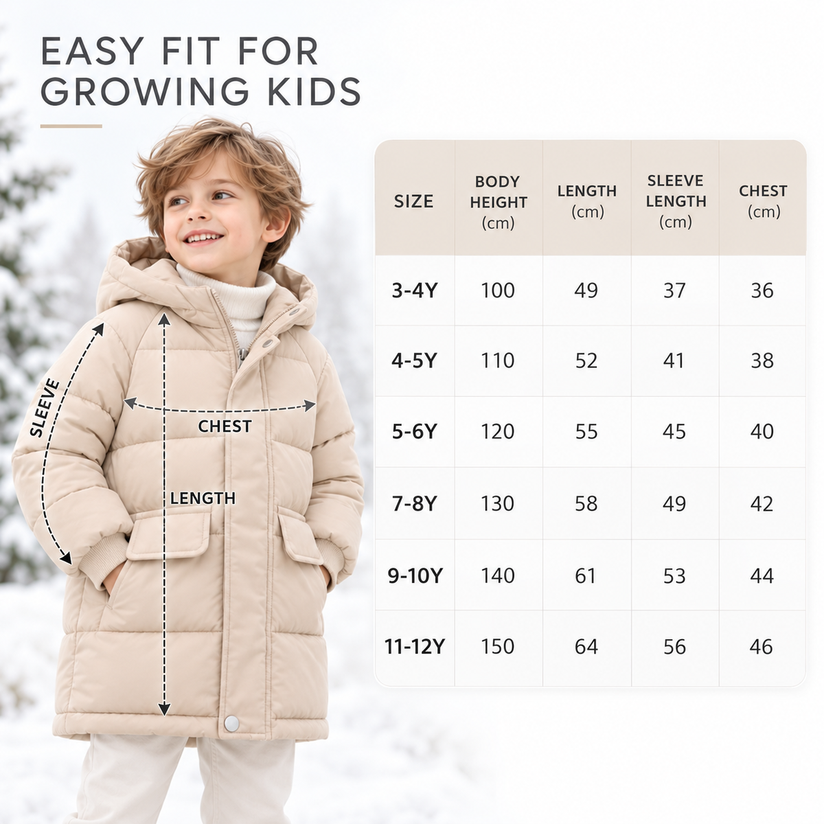 Gewatteerde Kinderwinterjas Lange Pufferjas Jongens Meisjes Warm met Capuchon Polyester Winterkleding Outdoorjas | Sulvida
