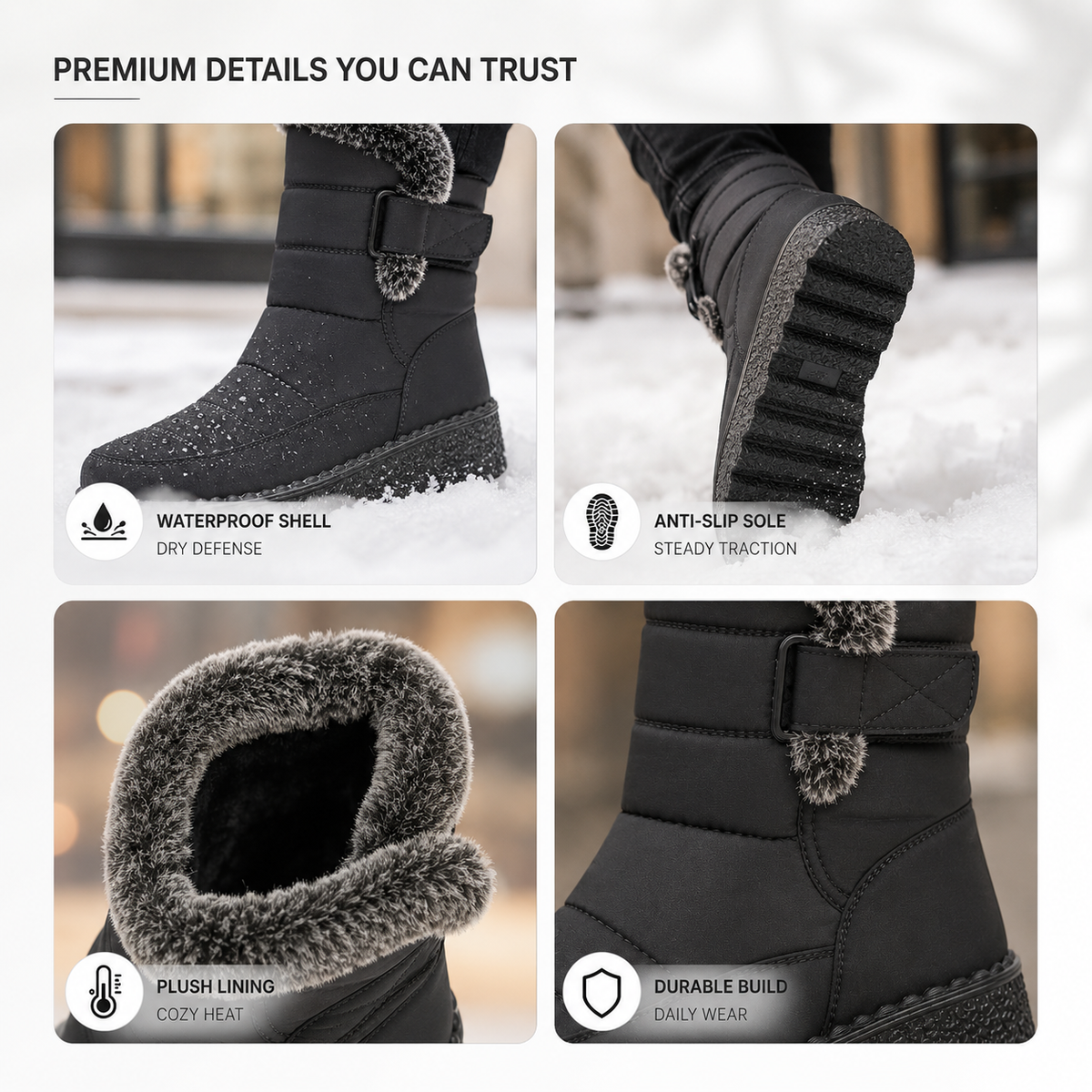 Geïsoleerde Winterlaarzen Dames Waterdicht Warm Gevoerd met Klittenbandsluiting Sneeuwlaarzen Antislip | Sulvida