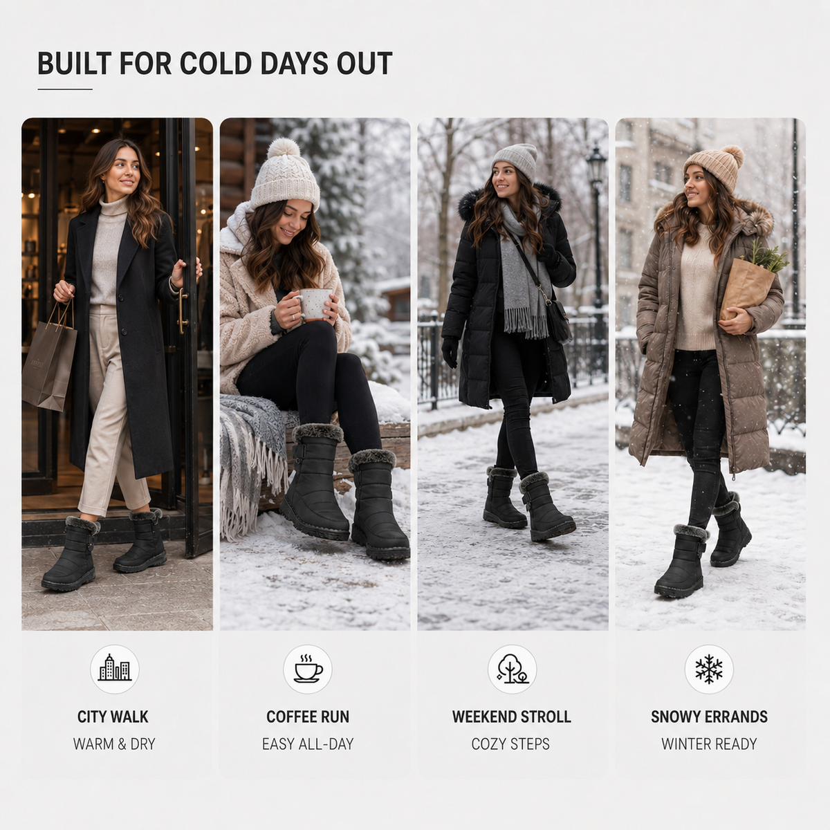 Geïsoleerde Winterlaarzen Dames Waterdicht Warm Gevoerd met Klittenbandsluiting Sneeuwlaarzen Antislip | Sulvida