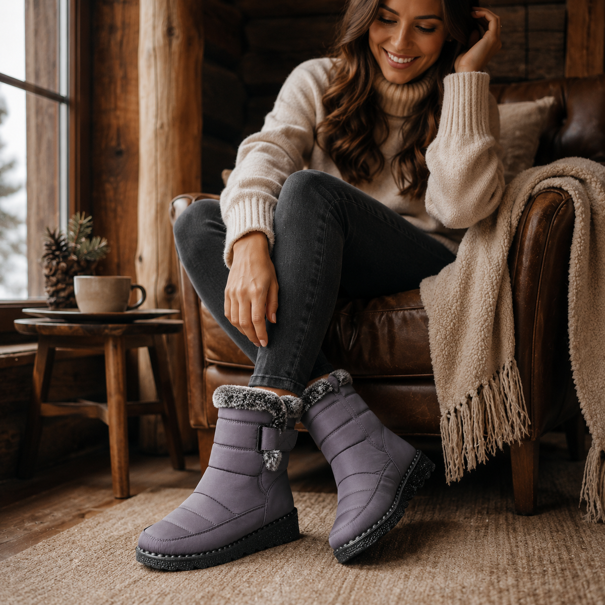 Geïsoleerde Winterlaarzen Dames Waterdicht Warm Gevoerd met Klittenbandsluiting Sneeuwlaarzen Antislip | Sulvida