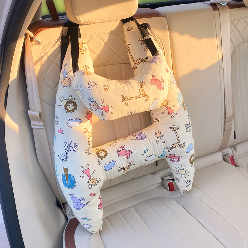 Reiskussen voor kinderen met hoofd- en neksteun voor comfortabele autorit en lange reis 67 × 50 cm grijs | Sulvida