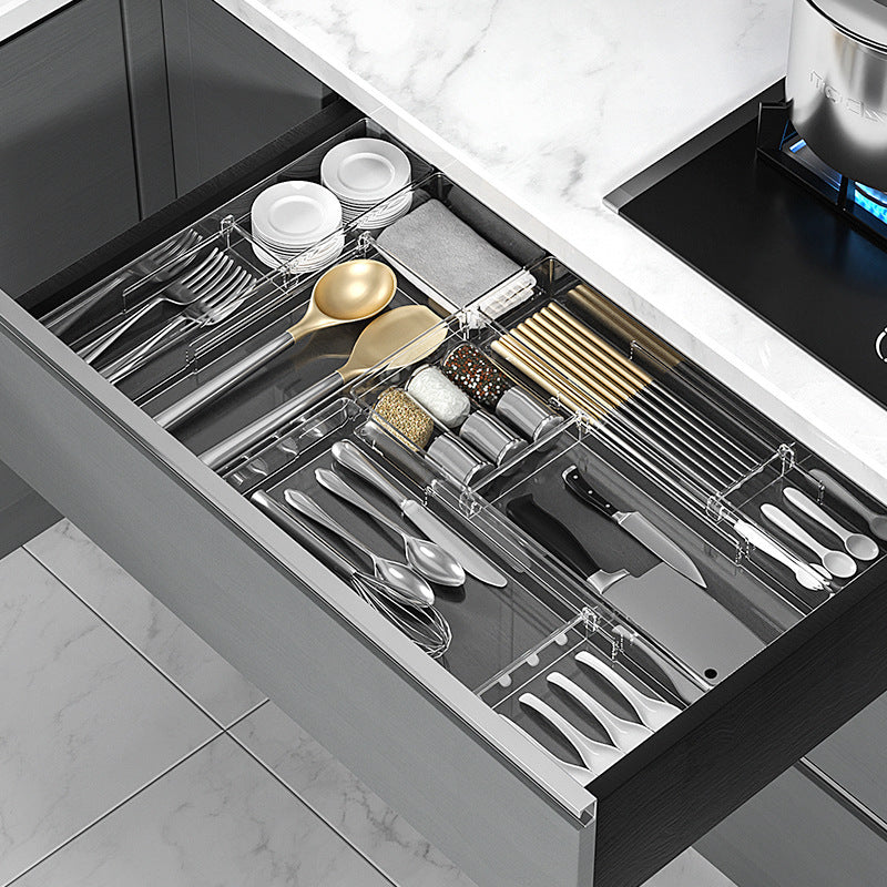 Séparateur de tiroir extensible, organiseur en plastique, réglable à gauche et à droite, système de rangement pour placard de cuisine et tiroir | Sulvida
