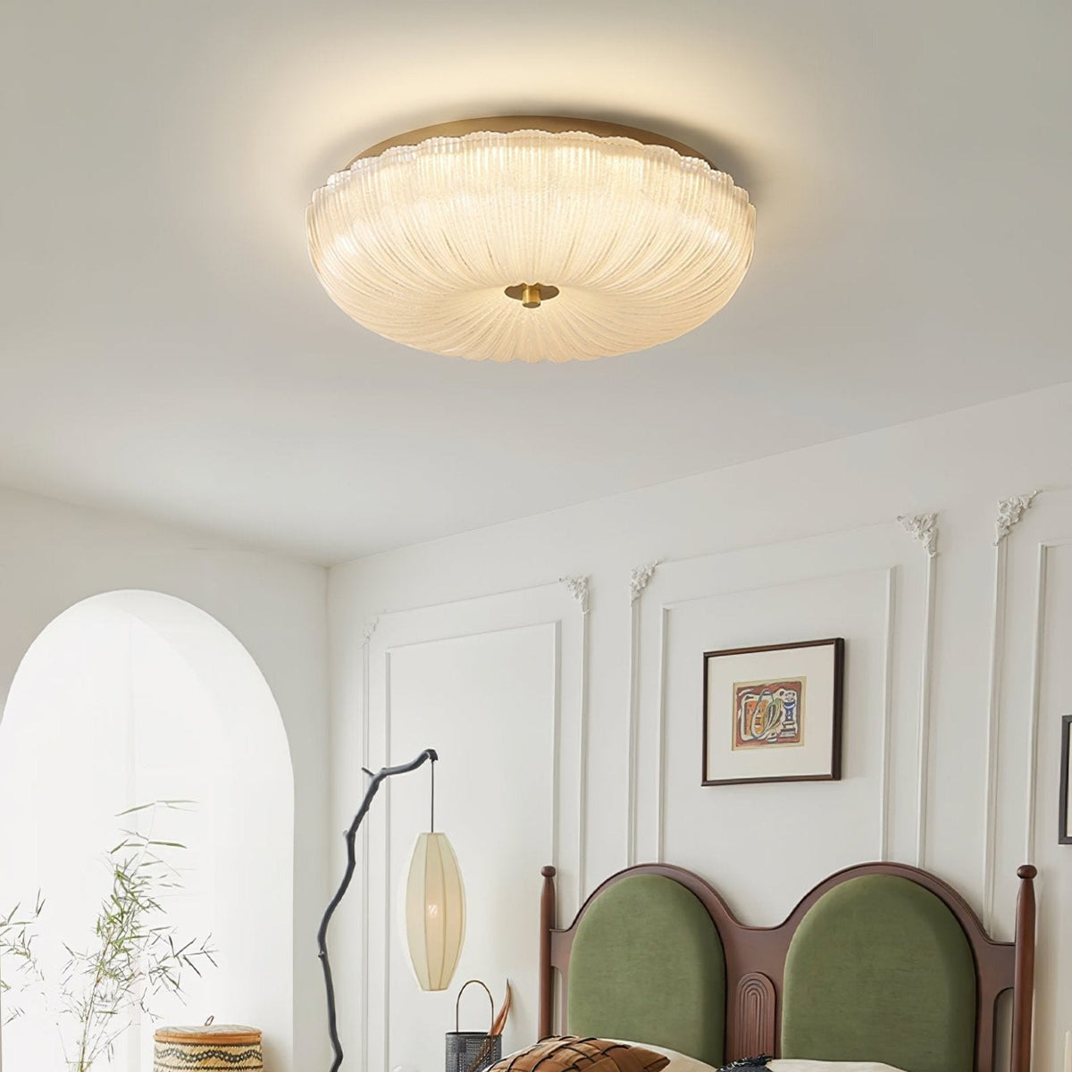 Plafondlamp geribbeld glas met halo-effect moderne sfeerverlichting design voor eetkamer woonkamer hal slaapkamer | Sulvida
