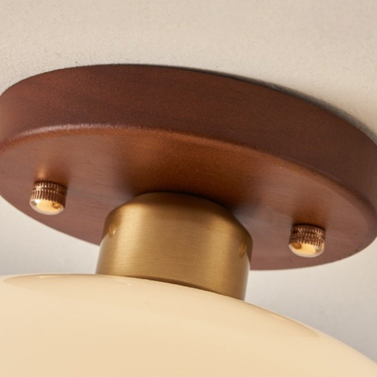 Plafondlamp Opaal Glas met Hout – Warm Licht E27 Ø20-28cm Bauhaus Design Scandinavisch Woonkamer Hal Slaapkamer | Sulvida