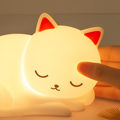 Katten Nachtlamp Siliconen Wit Roze Oortjes Dimbaar USB LED Kinder Sfeerlamp Babykamer Decoratie 15 × 8,5 × 11 cm | Sulvida