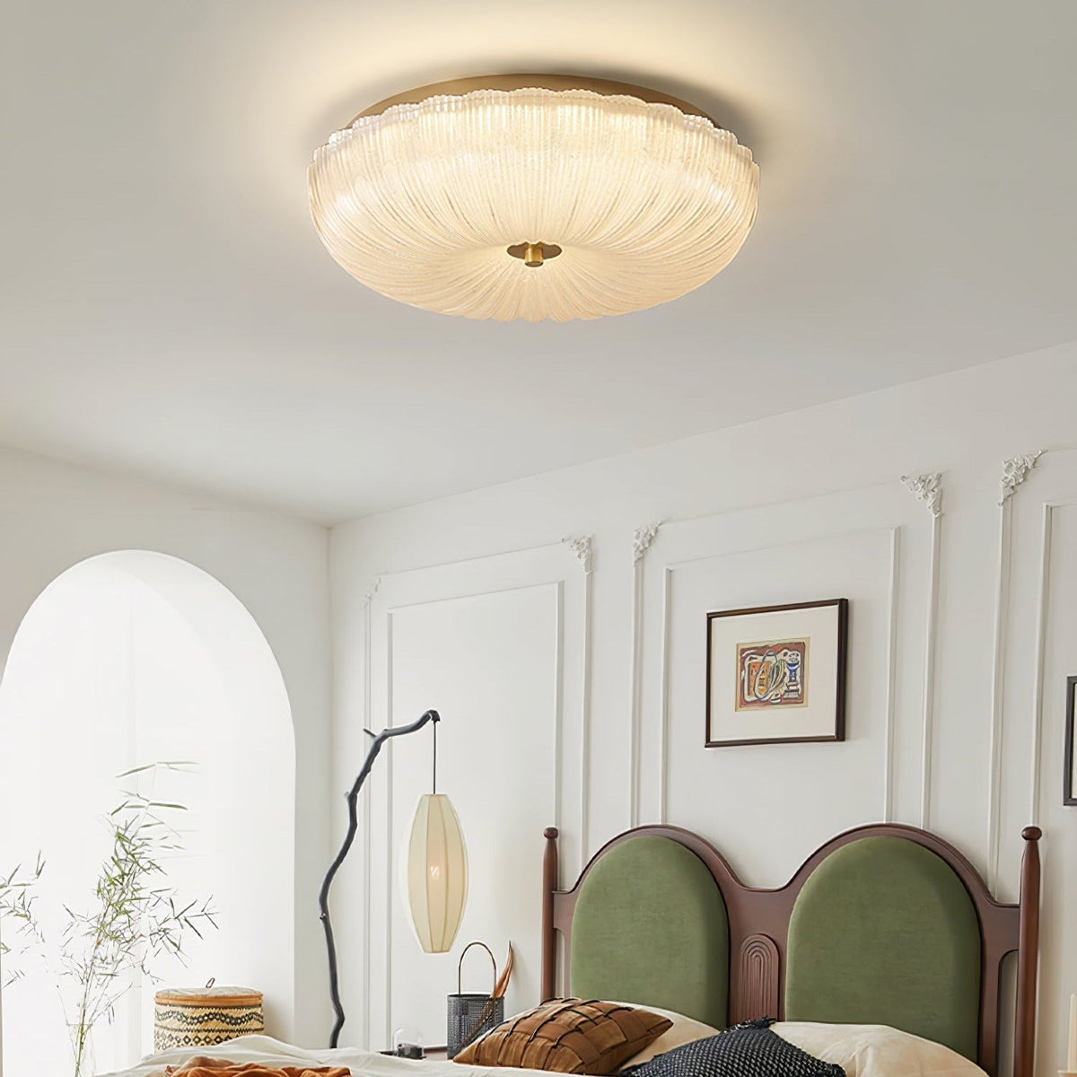 Plafondlamp geribbeld glas met halo-effect moderne sfeerverlichting design voor eetkamer woonkamer hal slaapkamer | Sulvida