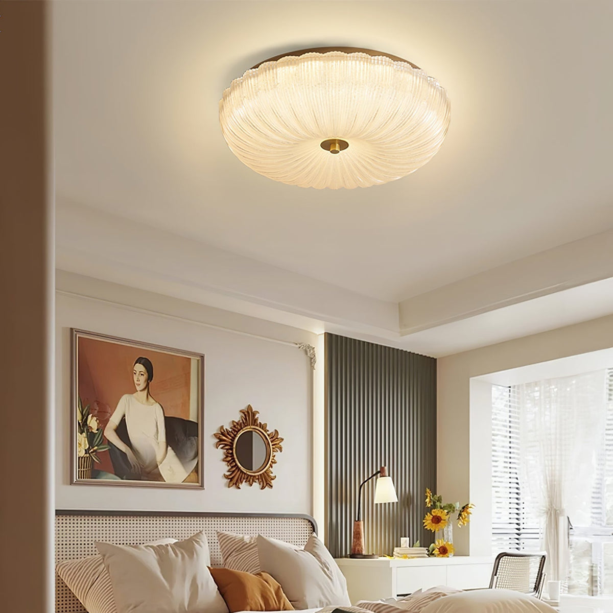 Plafondlamp geribbeld glas met halo-effect moderne sfeerverlichting design voor eetkamer woonkamer hal slaapkamer | Sulvida