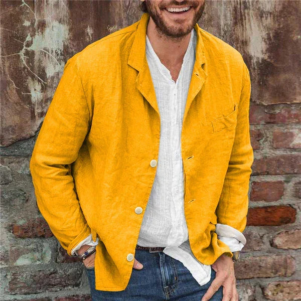 Veste d’été homme légère en mélange de lin et coton, veste décontractée, kaki, gris, bleu, noir, jaune, violet, taille S à 3XL | Sulvida