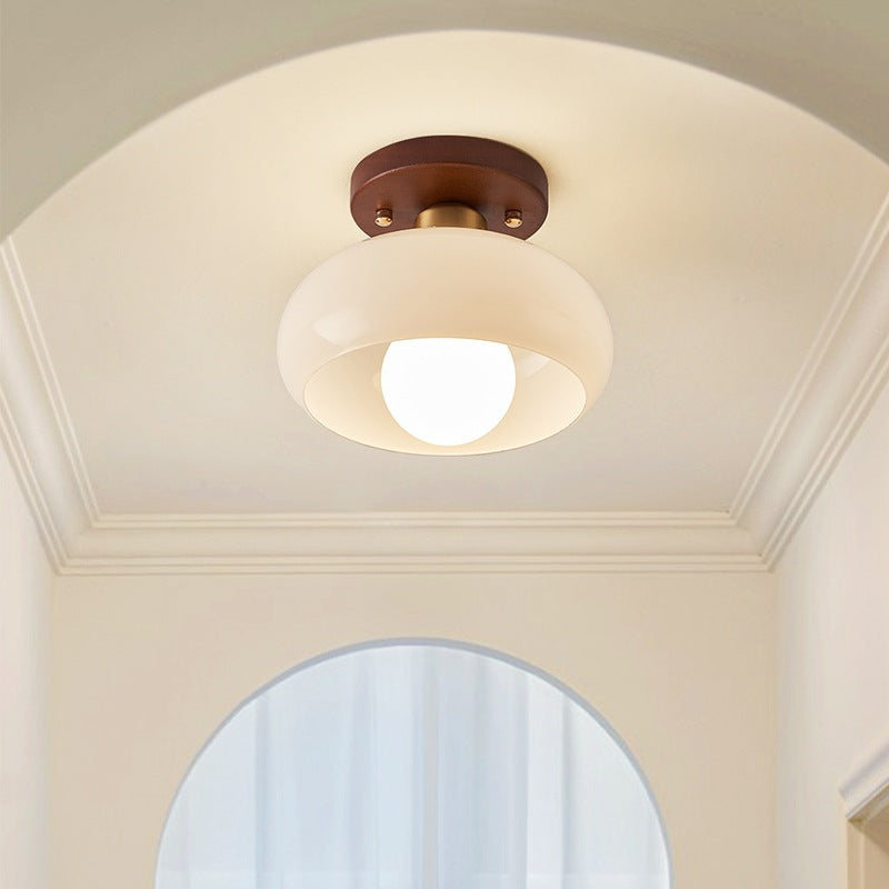 Plafondlamp Opaal Glas met Hout – Warm Licht E27 Ø20-28cm Bauhaus Design Scandinavisch Woonkamer Hal Slaapkamer | Sulvida