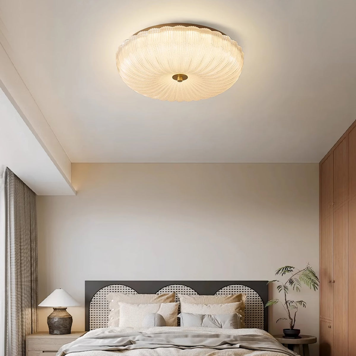Plafondlamp geribbeld glas met halo-effect moderne sfeerverlichting design voor eetkamer woonkamer hal slaapkamer | Sulvida