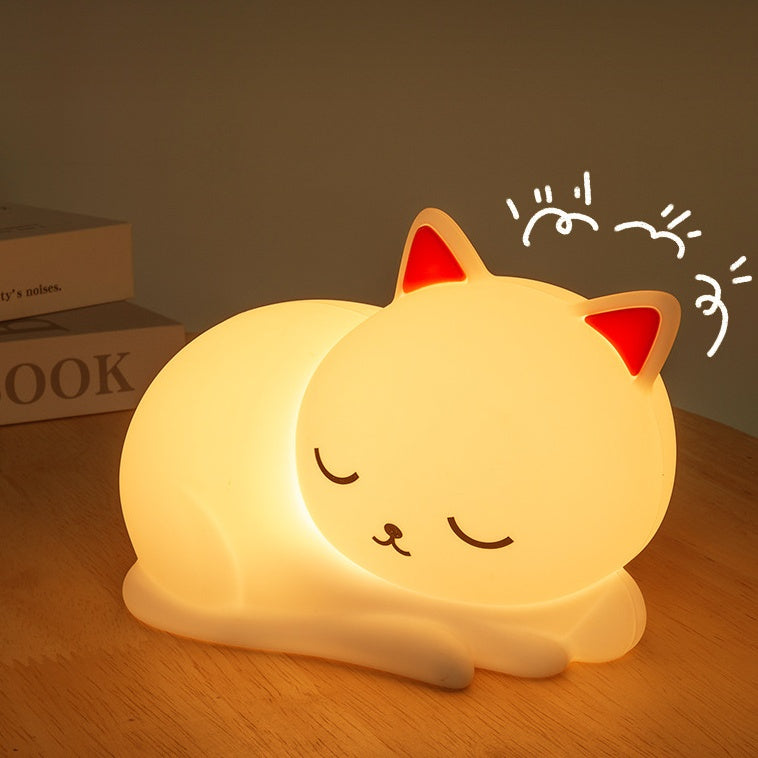 Katten Nachtlamp Siliconen Wit Roze Oortjes Dimbaar USB LED Kinder Sfeerlamp Babykamer Decoratie 15 × 8,5 × 11 cm | Sulvida