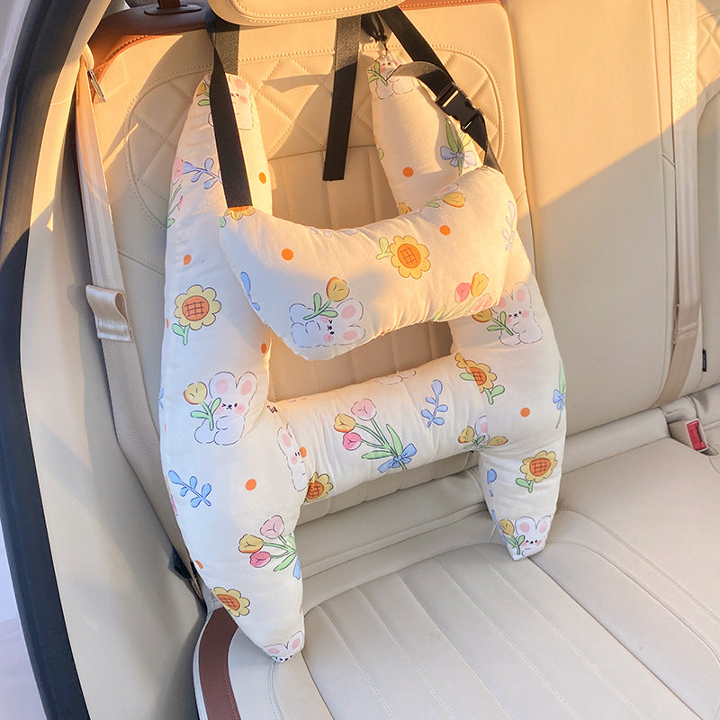 Reiskussen voor kinderen met hoofd- en neksteun voor comfortabele autorit en lange reis 67 × 50 cm grijs | Sulvida