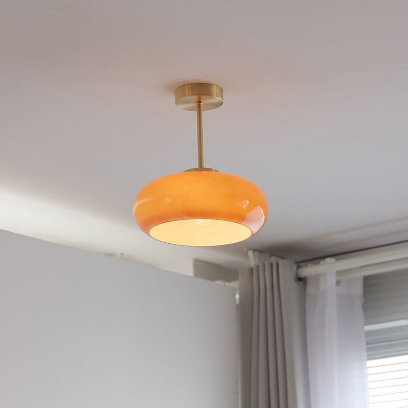 Plafondlamp geel glas messing vintage semi-flush 28cm retro plafondverlichting woonkamer slaapkamer hal | Sulvida