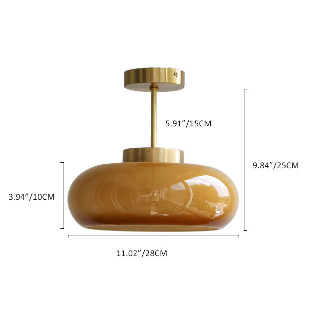 Plafondlamp geel glas messing vintage semi-flush 28cm retro plafondverlichting woonkamer slaapkamer hal | Sulvida