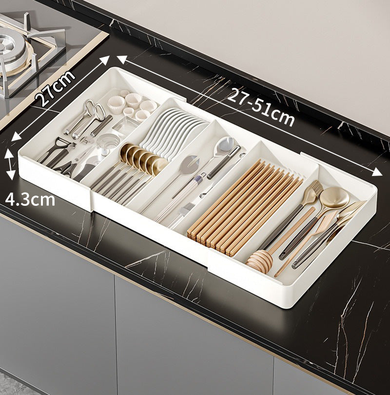 Séparateur de tiroir extensible, organiseur en plastique, réglable à gauche et à droite, système de rangement pour placard de cuisine et tiroir | Sulvida