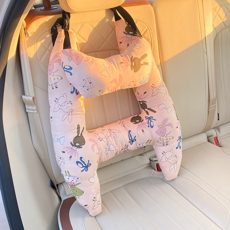 Reiskussen voor kinderen met hoofd- en neksteun voor comfortabele autorit en lange reis 67 × 50 cm grijs | Sulvida