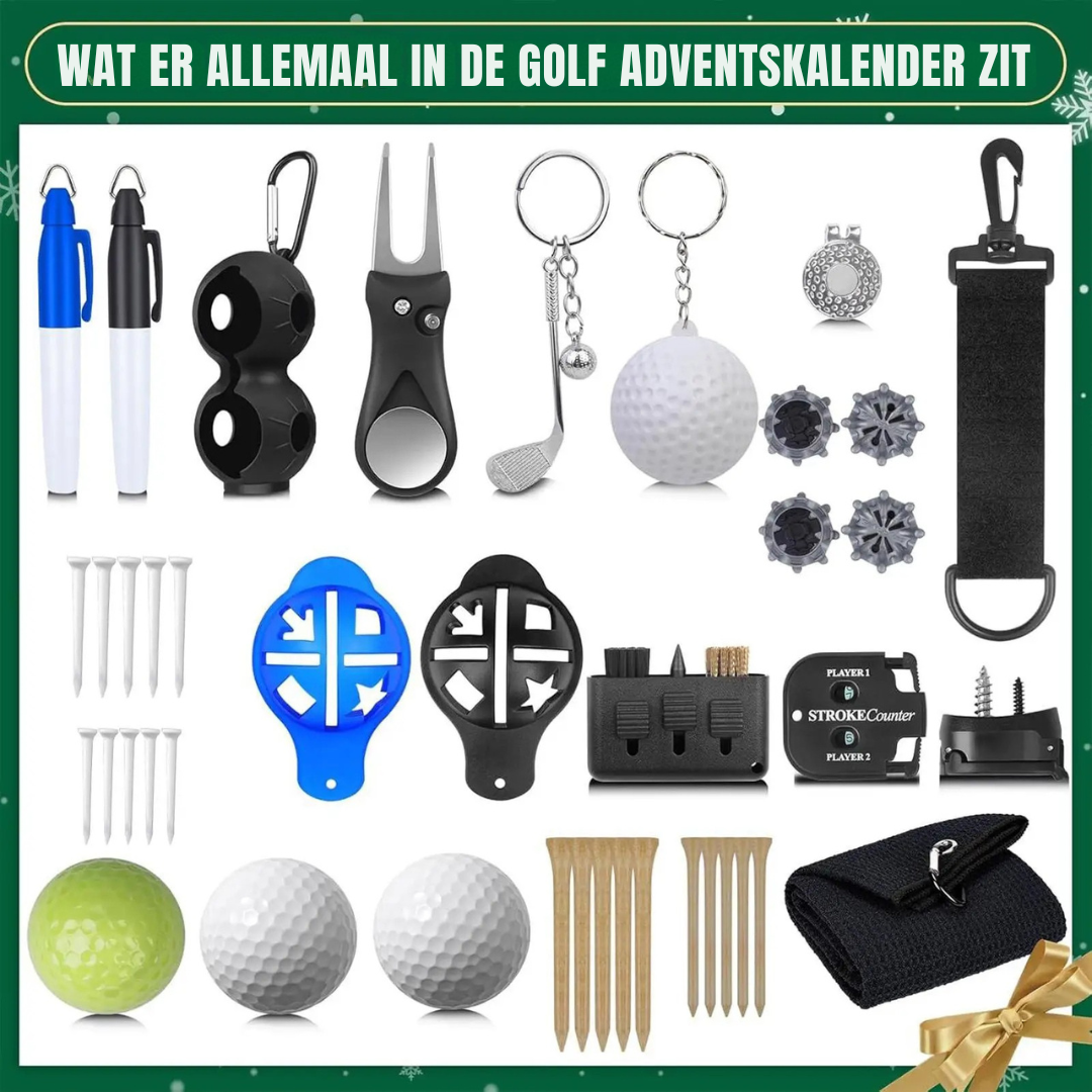 Adventskalender Golf met 24 Accessoires – Aftelkalender voor Golfers met Cadeaus Gadgets en Verrassingen | Sulvida