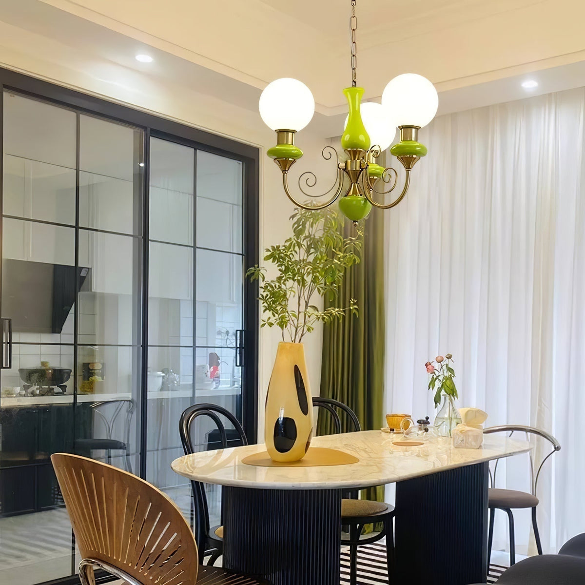 Glazen Kroonluchter met IJzeren Frame Meerlichts Hanglamp Modern Retro Design Sfeerverlichting Eetkamer Woonkamer | Sulvida