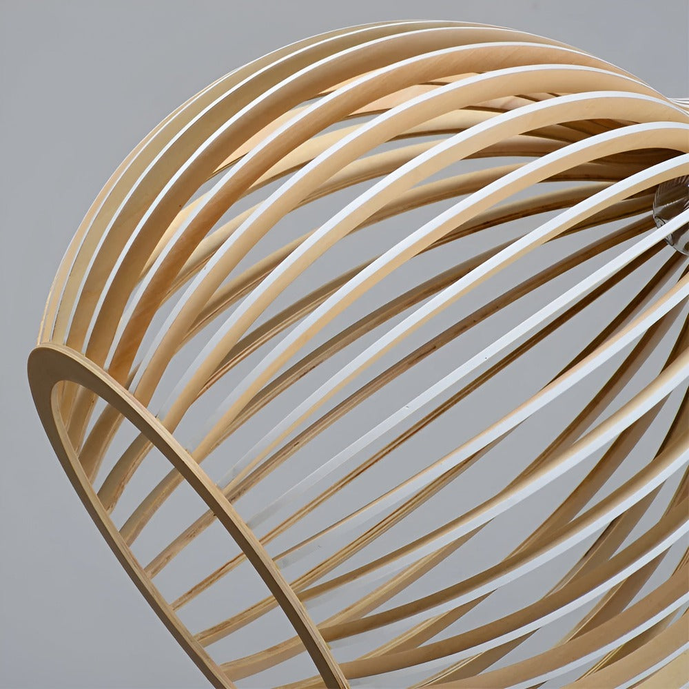 Houten hanglamp met gelaagde lamellen voor warme sfeerverlichting woonkamer eetkamer slaapkamer modern design | Sulvida