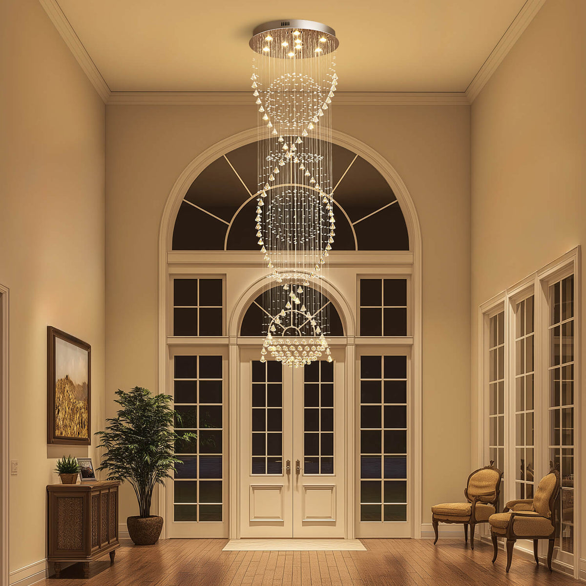 Kristallen kroonluchter spiraalvormig hangend chroom elegant modern design hal trap woonkamer sfeerverlichting | Sulvida