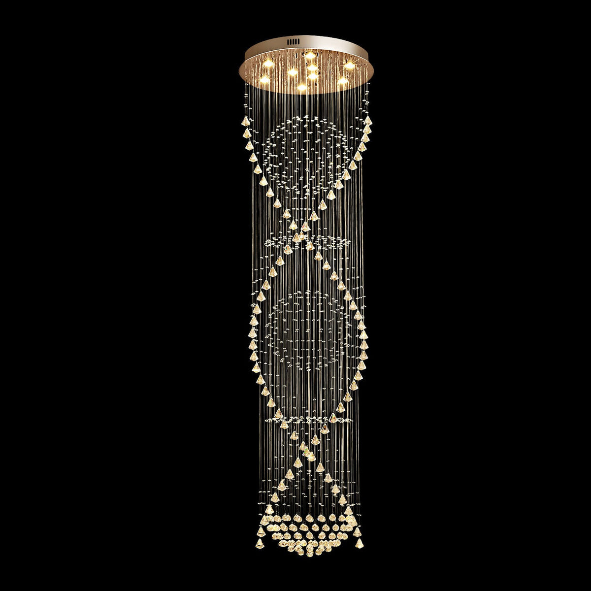 Kristallen kroonluchter spiraalvormig hangend chroom elegant modern design hal trap woonkamer sfeerverlichting | Sulvida