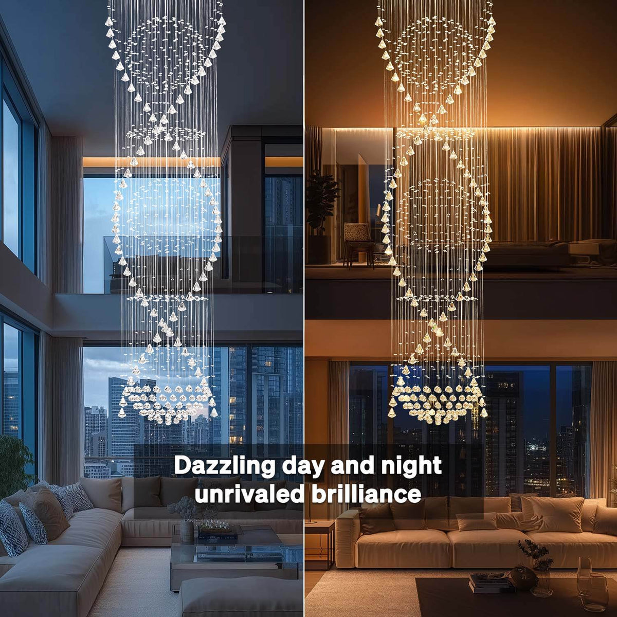 Kristallen kroonluchter spiraalvormig hangend chroom elegant modern design hal trap woonkamer sfeerverlichting | Sulvida
