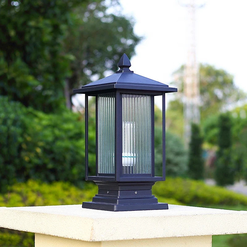 Rechthoekige Sokkellamp Tuinverlichting Geribbeld Glas E27 IP65 Buitenlamp Opritverlichting Pathlight | Sulvida