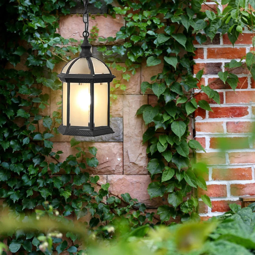 Zeshoekige hanglamp voor buiten helder glas metalen frame overdekt terras entree tuin buitenverlichting | Sulvida
