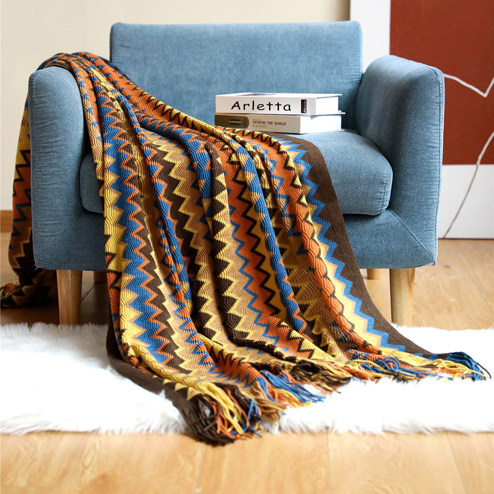 Chevron Bedsprei Meerkleurig Handgebreid Boho Plaid Gebroken Wit Sprei Franje 130x180 Bankkleed Deken Woonkamer | Sulvida