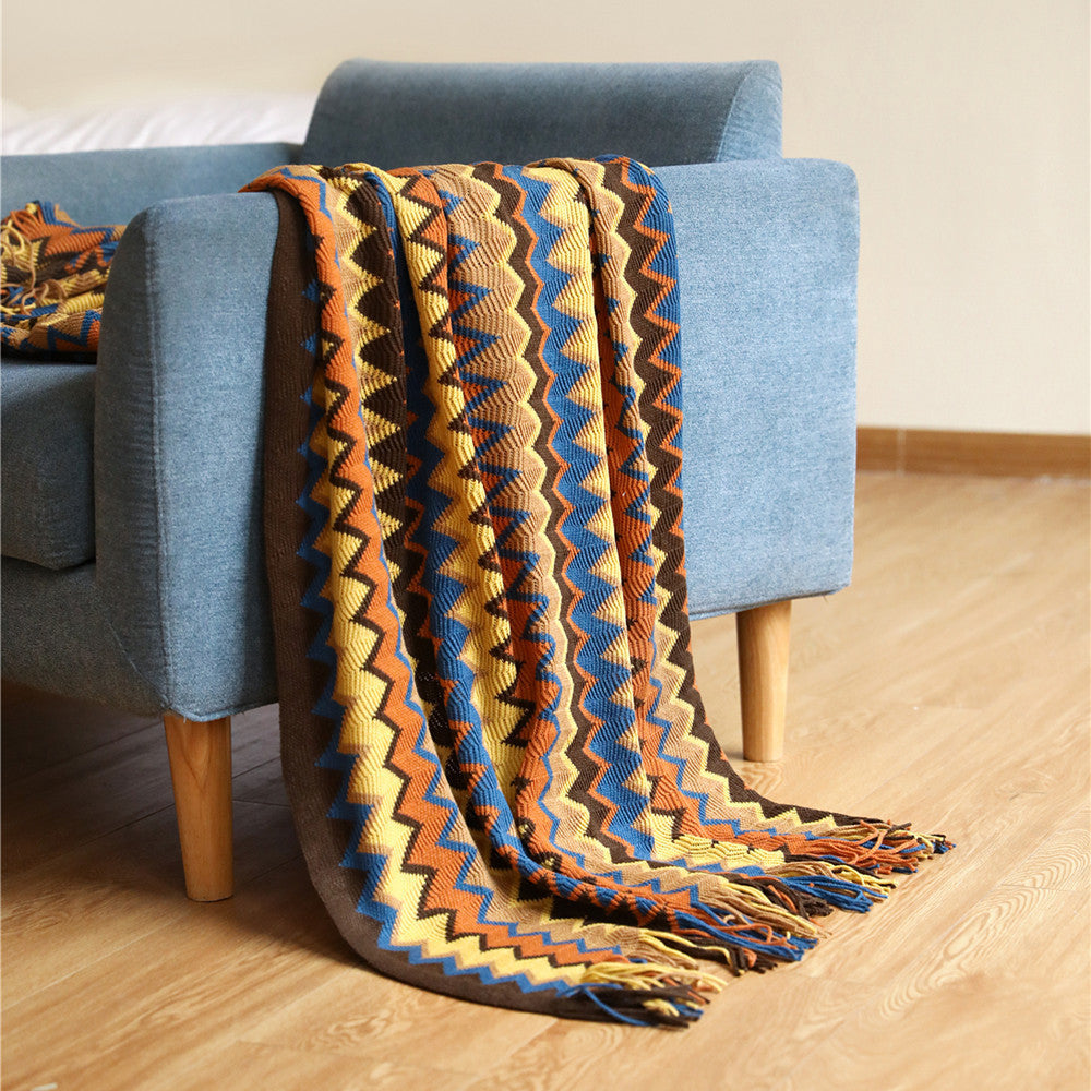 Chevron Bedsprei Meerkleurig Handgebreid Boho Plaid Gebroken Wit Sprei Franje 130x180 Bankkleed Deken Woonkamer | Sulvida
