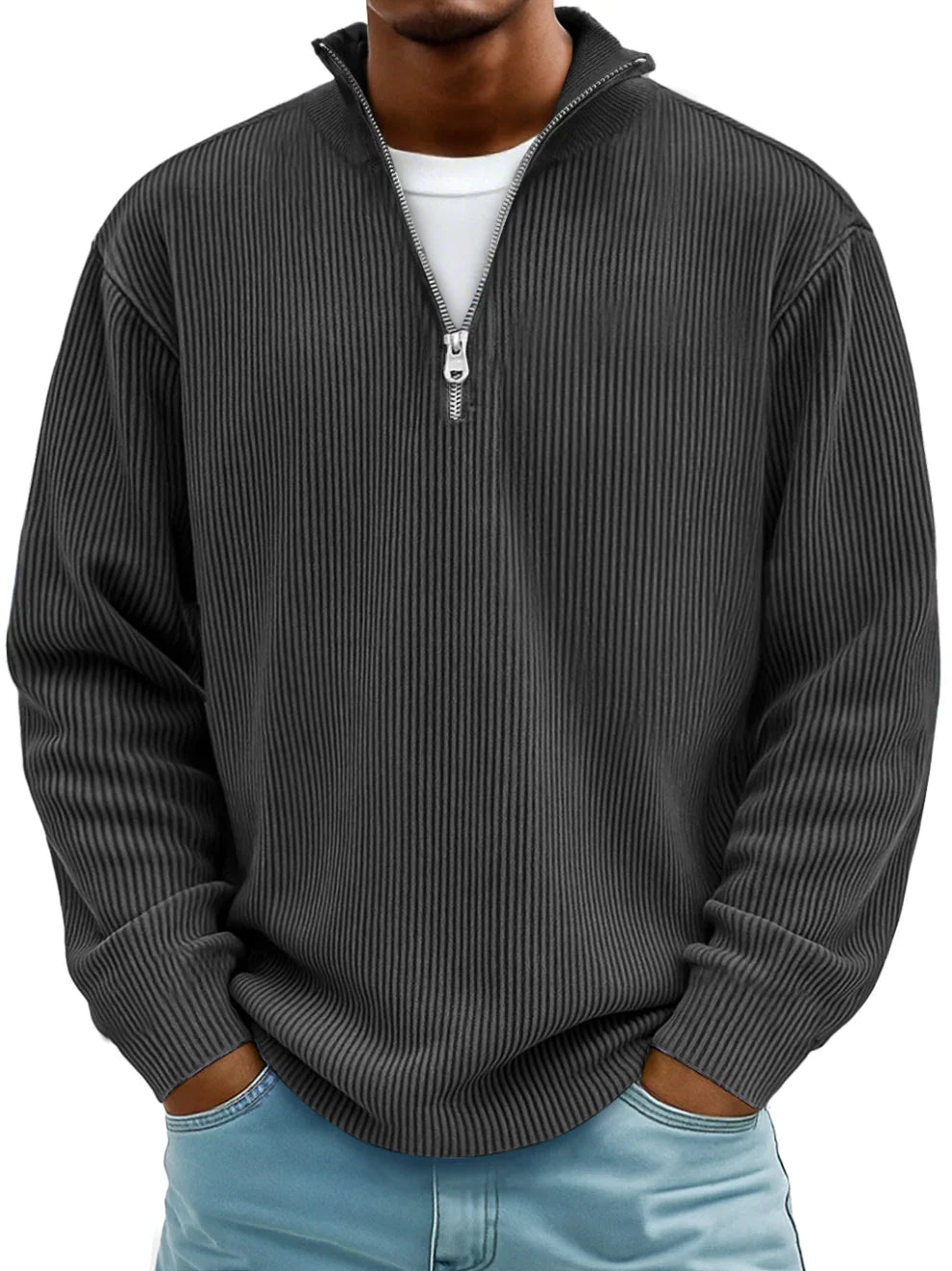 Pull homme côtelé à col zippé – Style casual chic et professionnel pour l’automne et l’hiver – Confortable | Sulvida