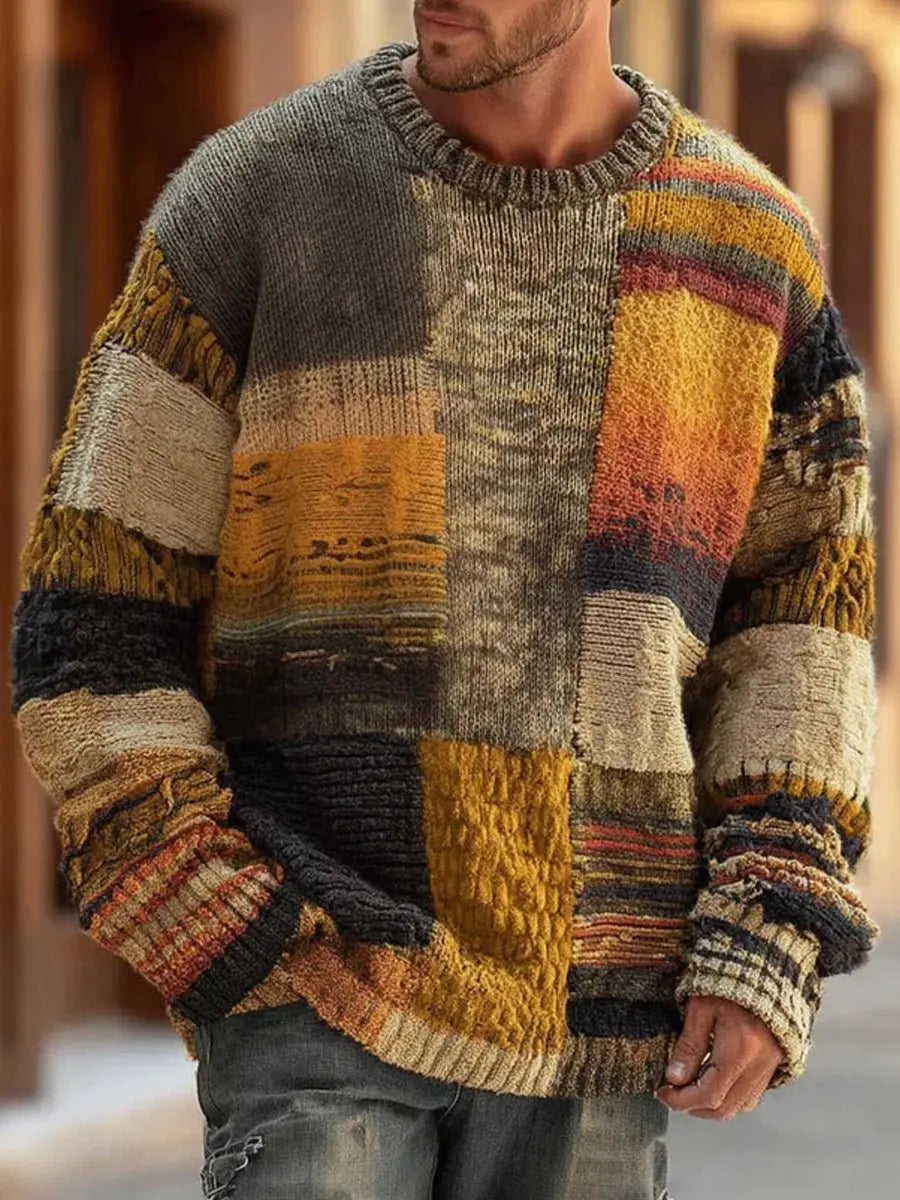 Gebreide Herenpullover met Kleurvlakken - Chunky Knit Trui in Relaxed Fit voor Casual Herfst Winter Stijl | Sulvida