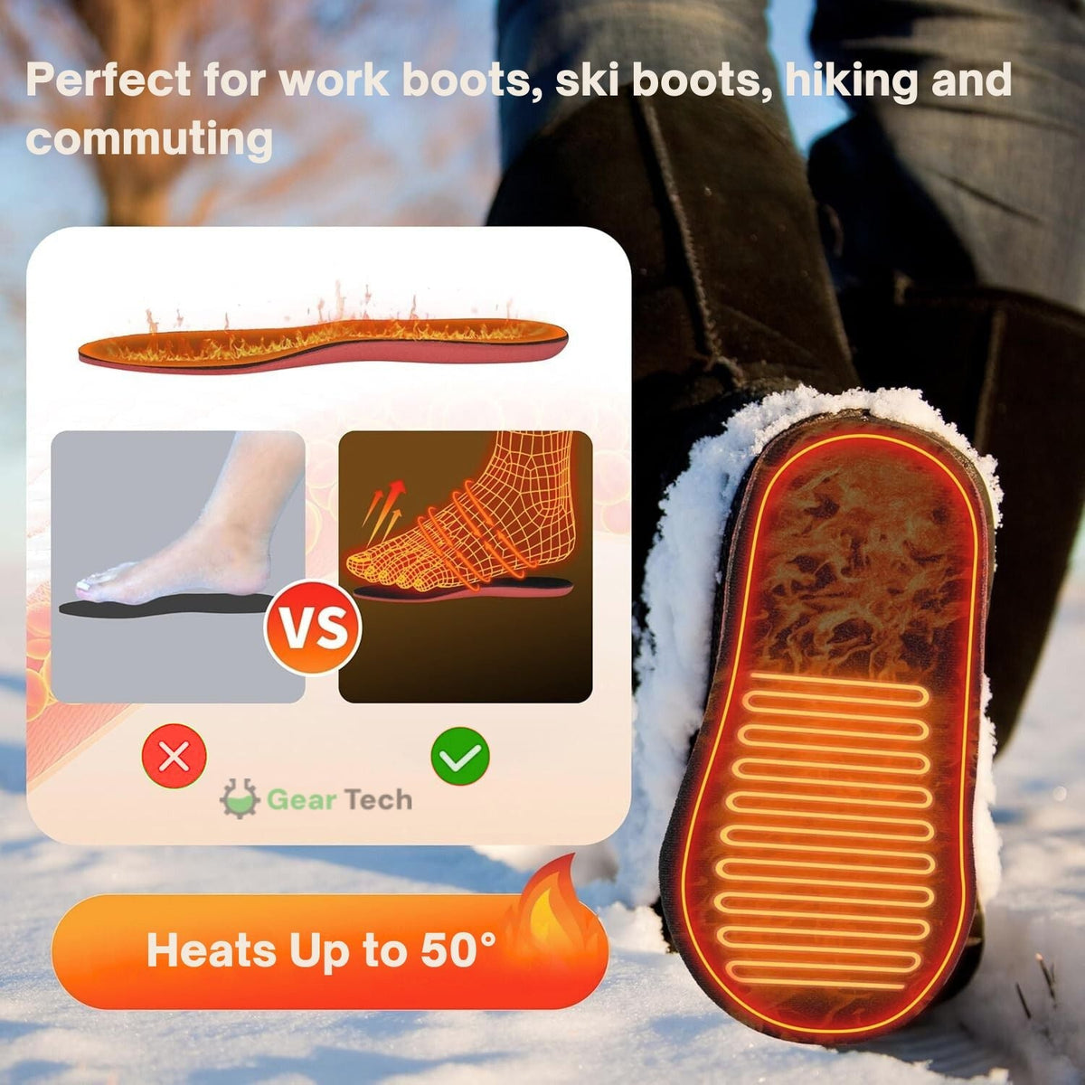 Verwarmde Inlegzolen Oplaadbaar Voetverwarming Winterschoenen Inlegzool USB Herfst Winter Schoenzolen | Sulvida