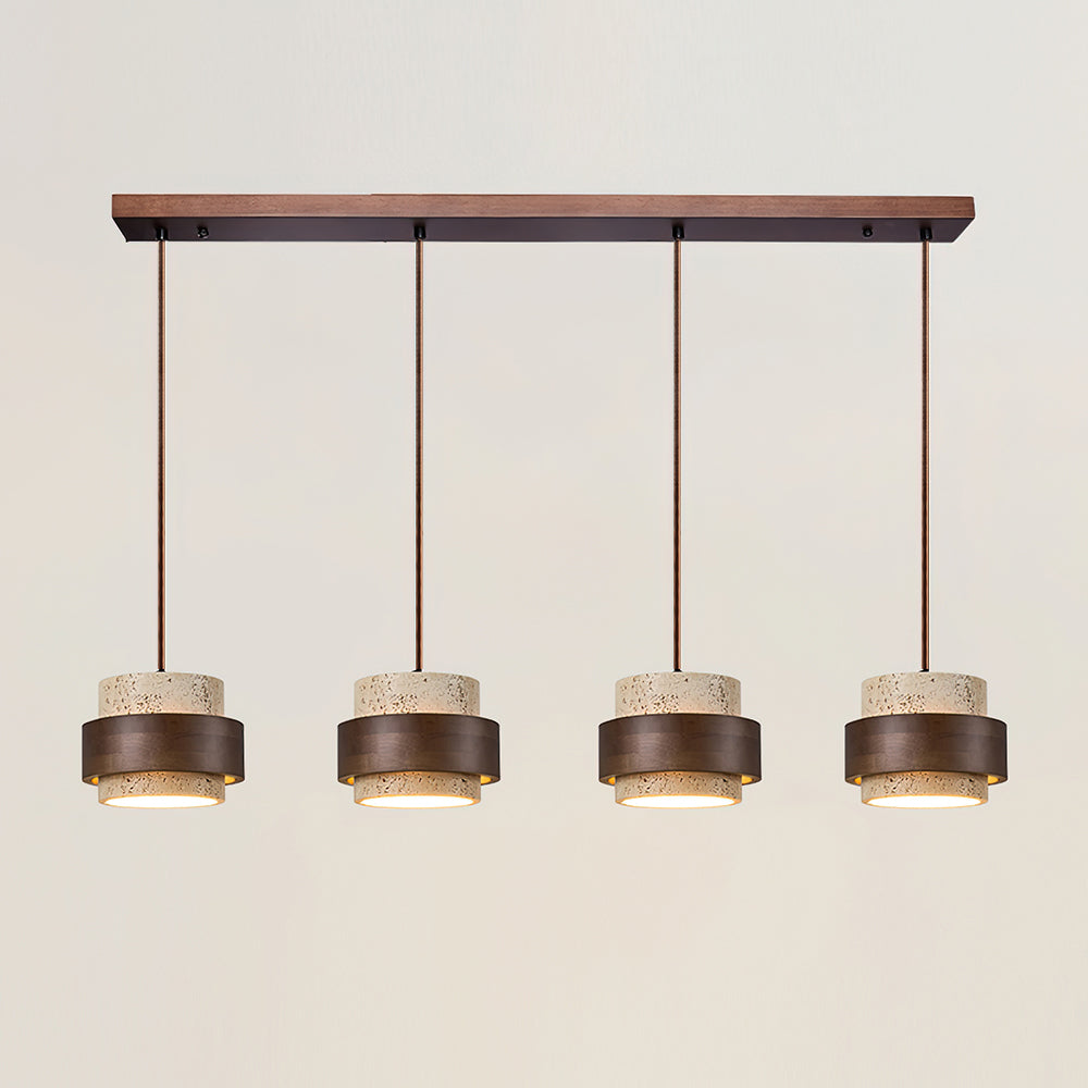 Hanglamp Travertijn Natuursteen Walnoothout Verstelbaar Eettafel Woonkamer Eetkamer Design Verlichting | Sulvida