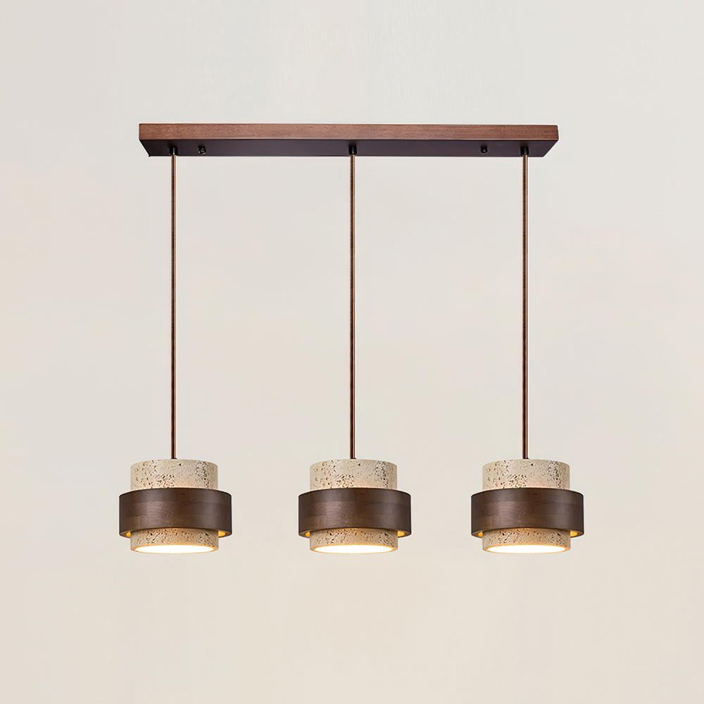 Hanglamp Travertijn Natuursteen Walnoothout Verstelbaar Eettafel Woonkamer Eetkamer Design Verlichting | Sulvida