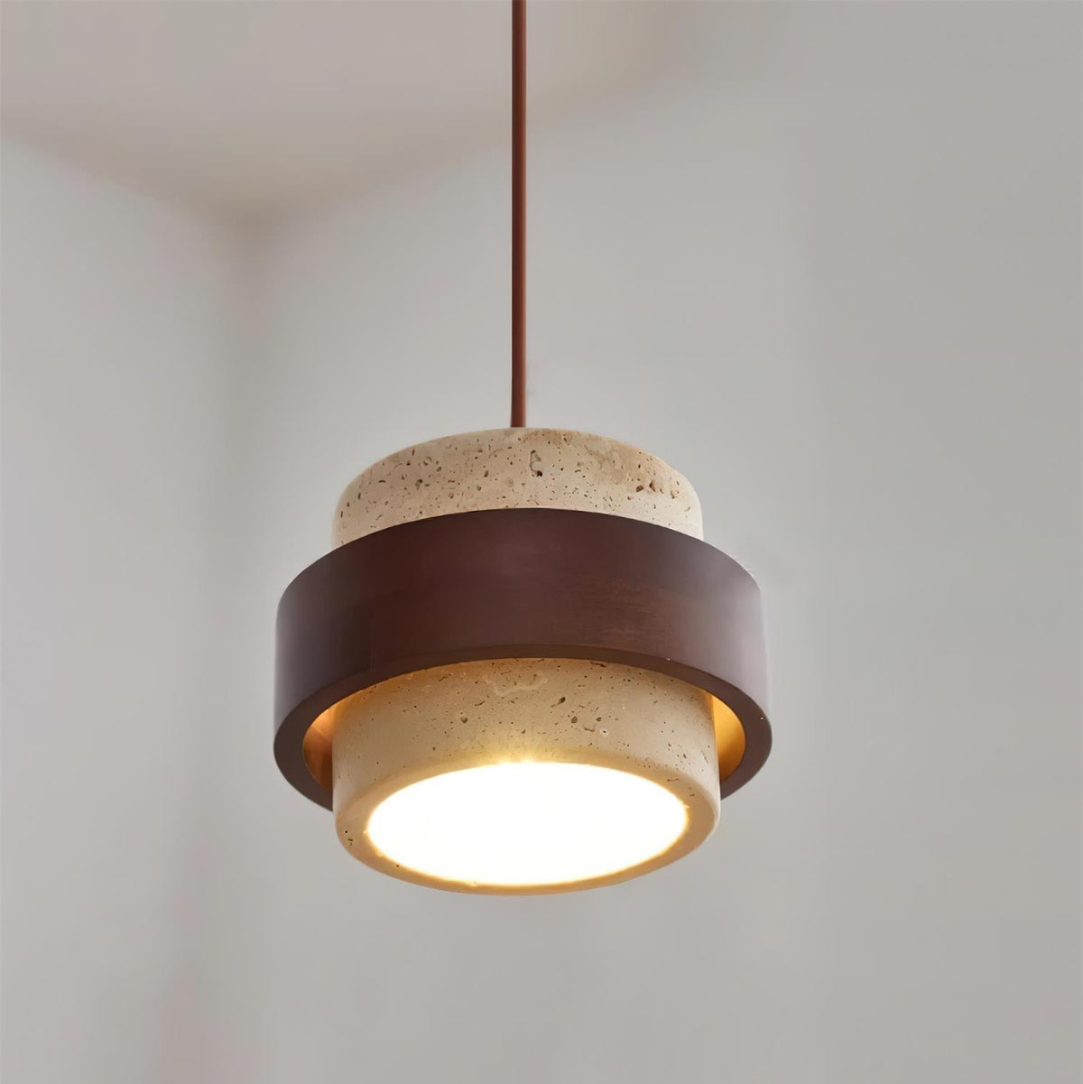 Hanglamp Travertijn Natuursteen Walnoothout Verstelbaar Eettafel Woonkamer Eetkamer Design Verlichting | Sulvida