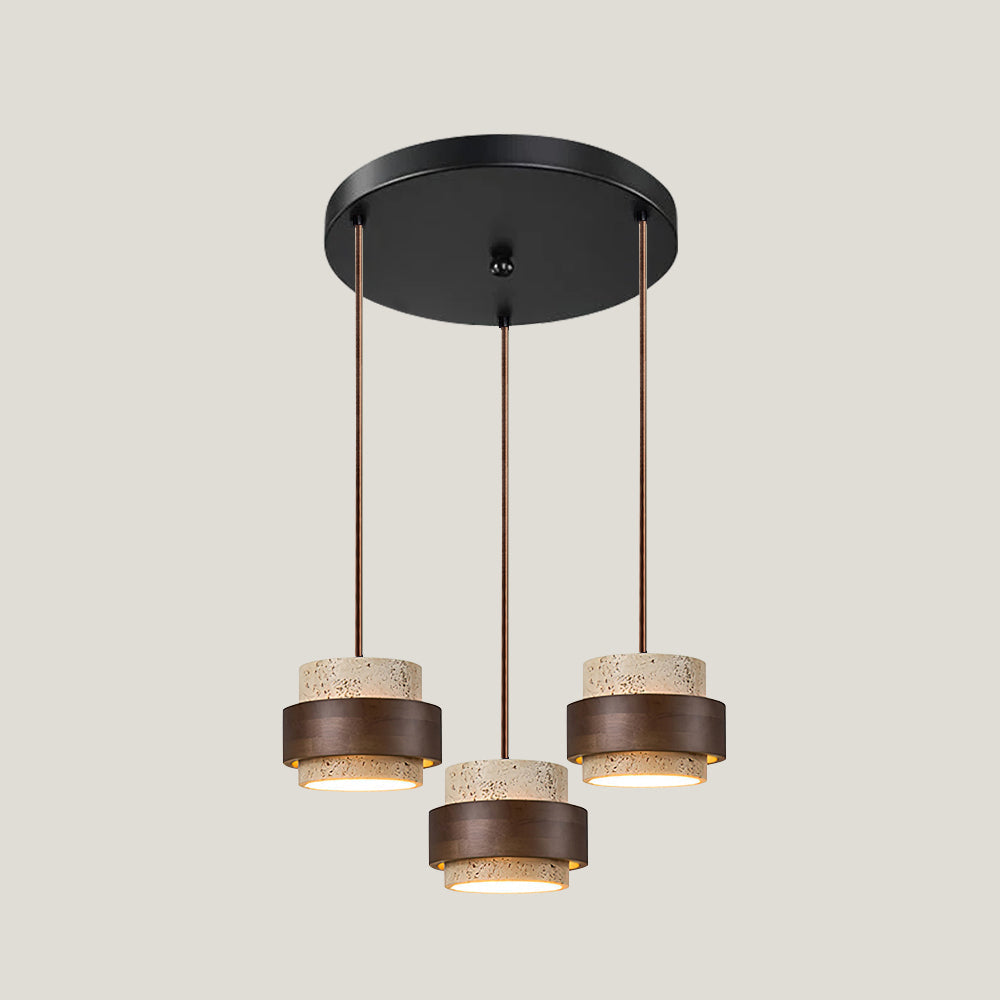 Hanglamp Travertijn Natuursteen Walnoothout Verstelbaar Eettafel Woonkamer Eetkamer Design Verlichting | Sulvida
