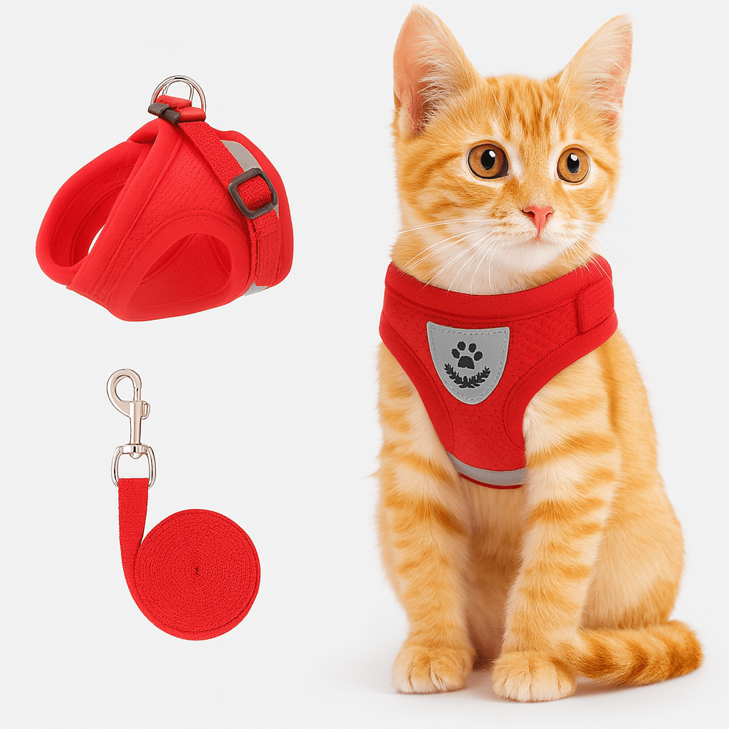 Verstelbaar Kattentuig Ademend met Reflecterende Accenten en Riem voor Veilig Buiten Wandelen Katten | Sulvida