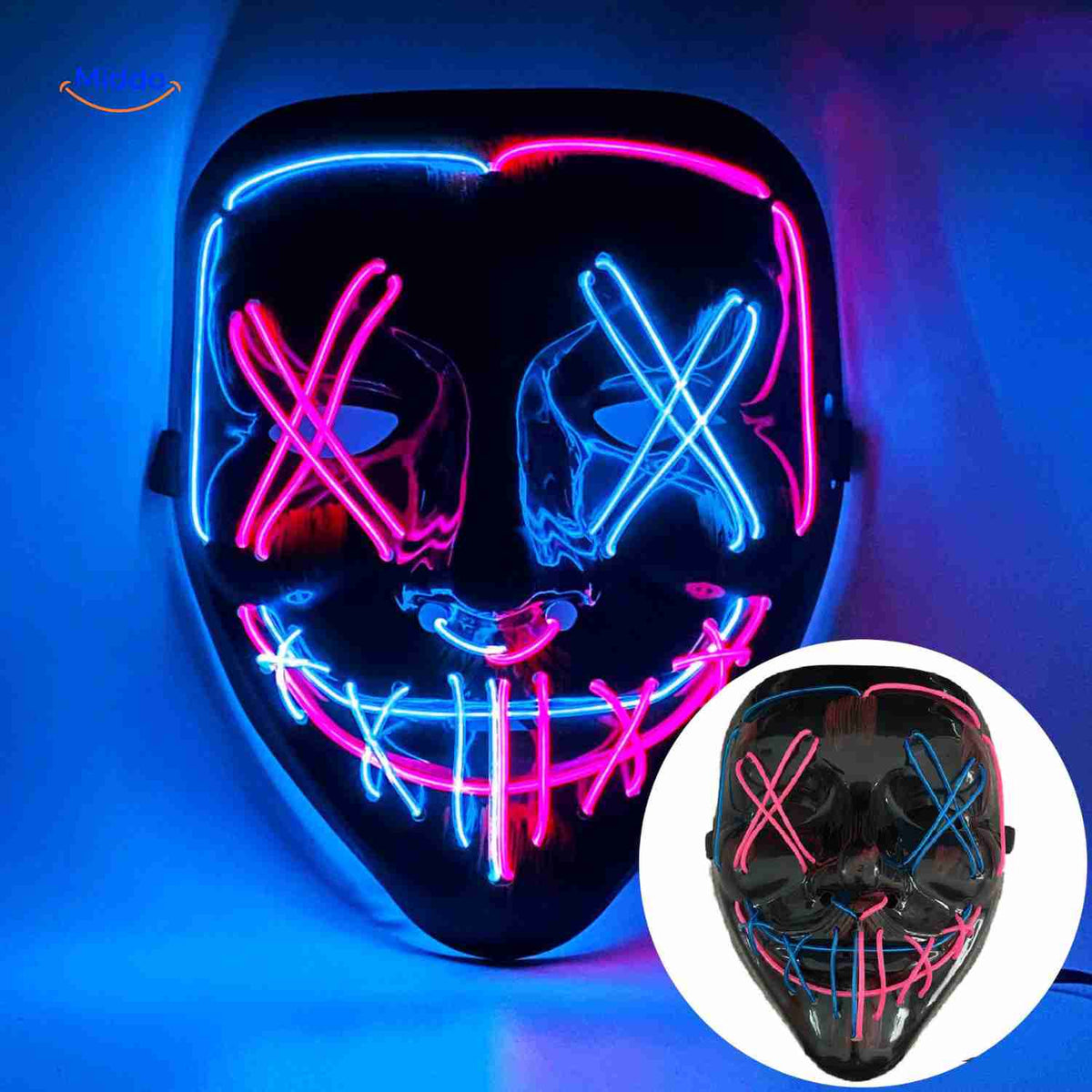 Lichtgevend LED-masker voor feesten en evenementen | Horror gezichtsmasker met EL-verlichting en aanpasbare bandjes | Sulvida