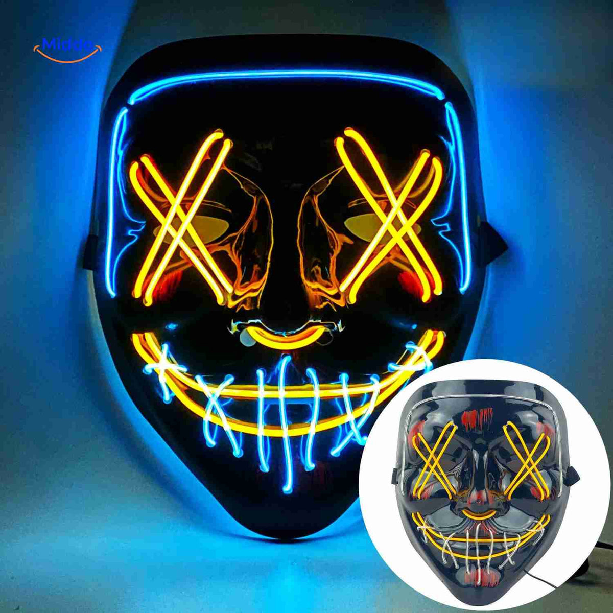 Lichtgevend LED-masker voor feesten en evenementen | Horror gezichtsmasker met EL-verlichting en aanpasbare bandjes | Sulvida