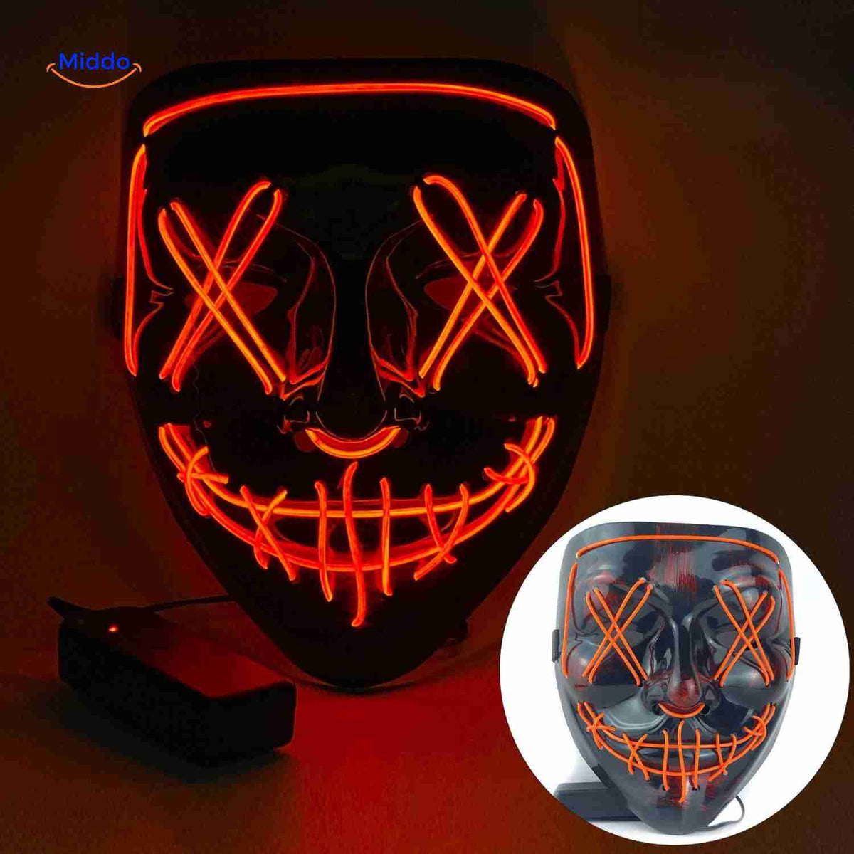 Lichtgevend LED-masker voor feesten en evenementen | Horror gezichtsmasker met EL-verlichting en aanpasbare bandjes | Sulvida